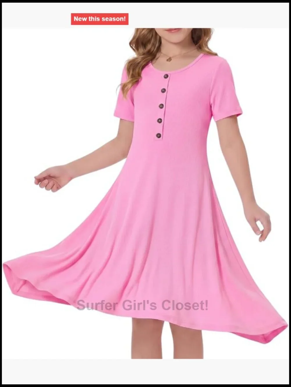 Girls Flowy Swing A-Line Dress, Soft Knit Short Sleeve Casual Summer Dress with